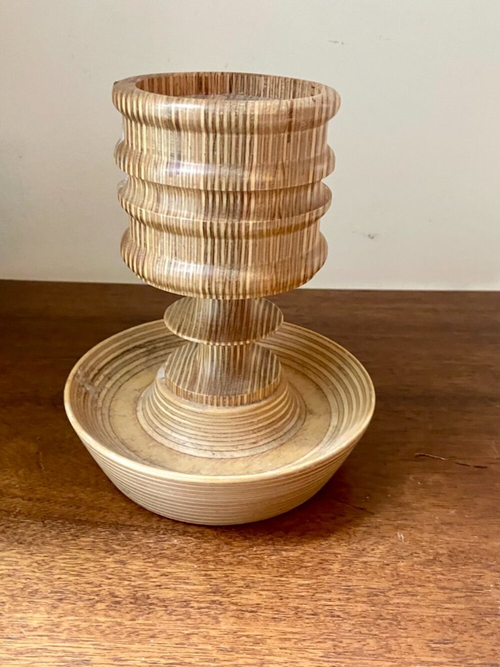 Signed Paavo Asikainen Large Handmade Wood Candle Holder 1970 Finland